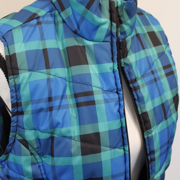 Kim Rogers Blue/Green Plaid Lightweight Puffer Vest Sz Petite Medium - Picture 2 of 8